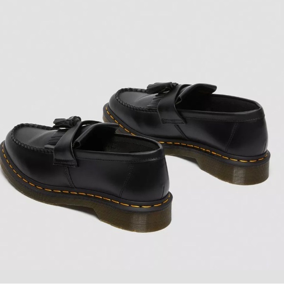 Dr.Martens Adrian Yellow Stitch Leather In Black Smooth Leather For Women New - Picture 2 of 4